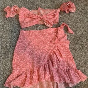 Shein 2 piece outfit, off the shoulder crop top and high waisted wrap skirt